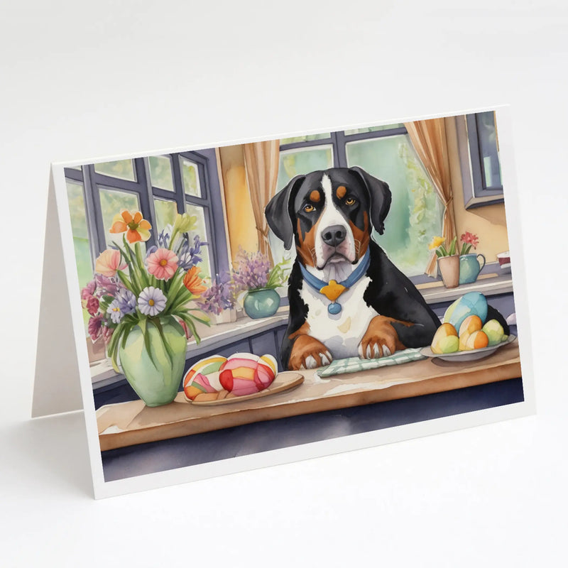 Decorating Easter Greater Swiss Mountain Dog Greeting Cards Pack of 8 Caroline's Treasures