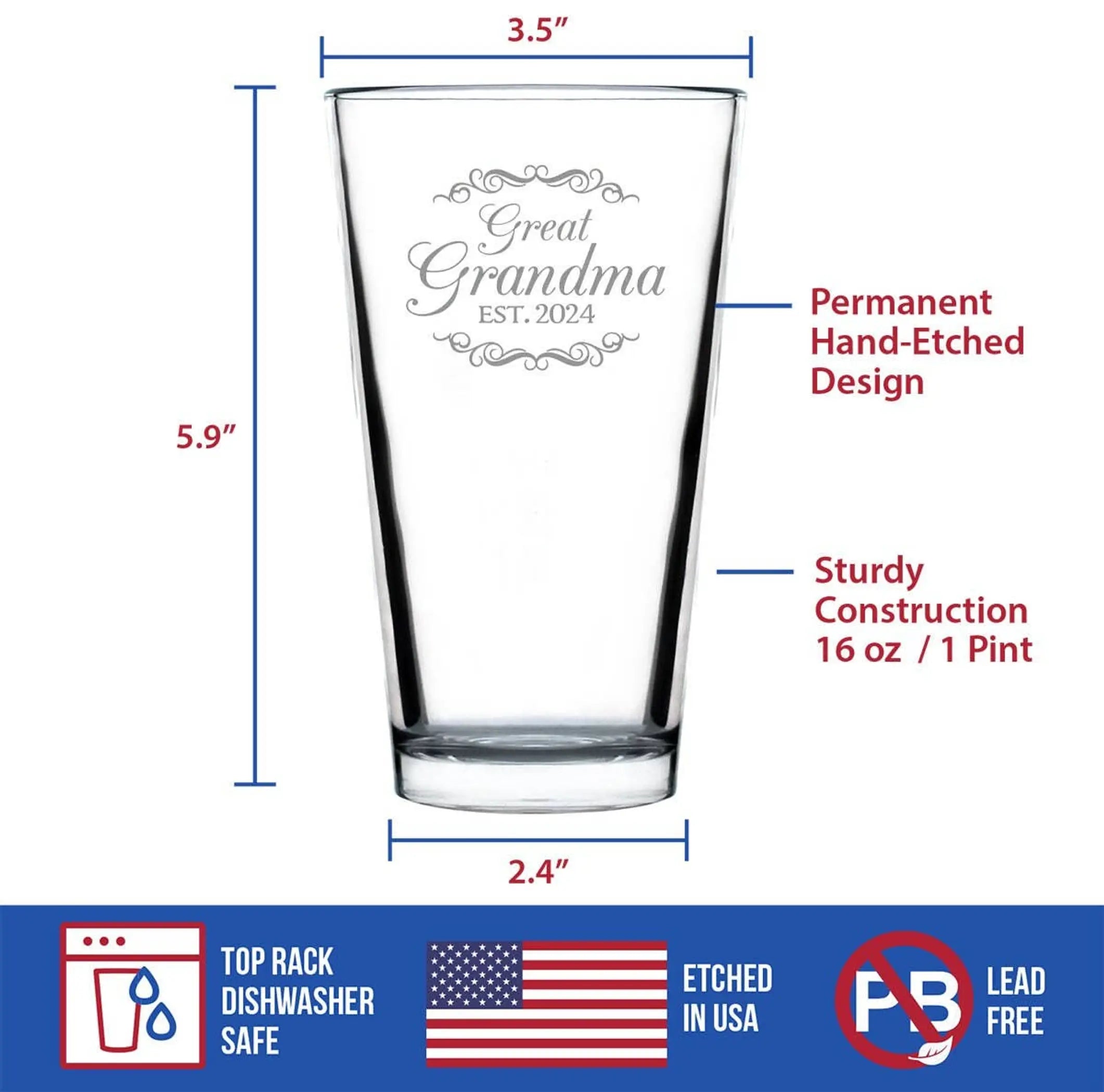 Decorative 2024 New Great Grandma Pint Glass for Beer  Gifts Bevvee