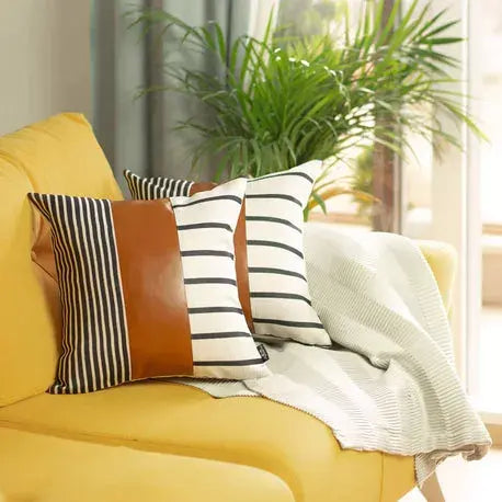 Decorative Vegan Faux Leather Throw Pillow Set of 2 MIKE & Co. NEW YORK