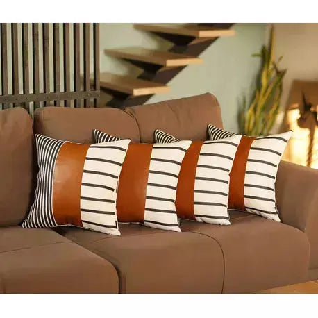 Decorative Vegan Faux Leather Throw Pillow Set of 4 MIKE & Co. NEW YORK