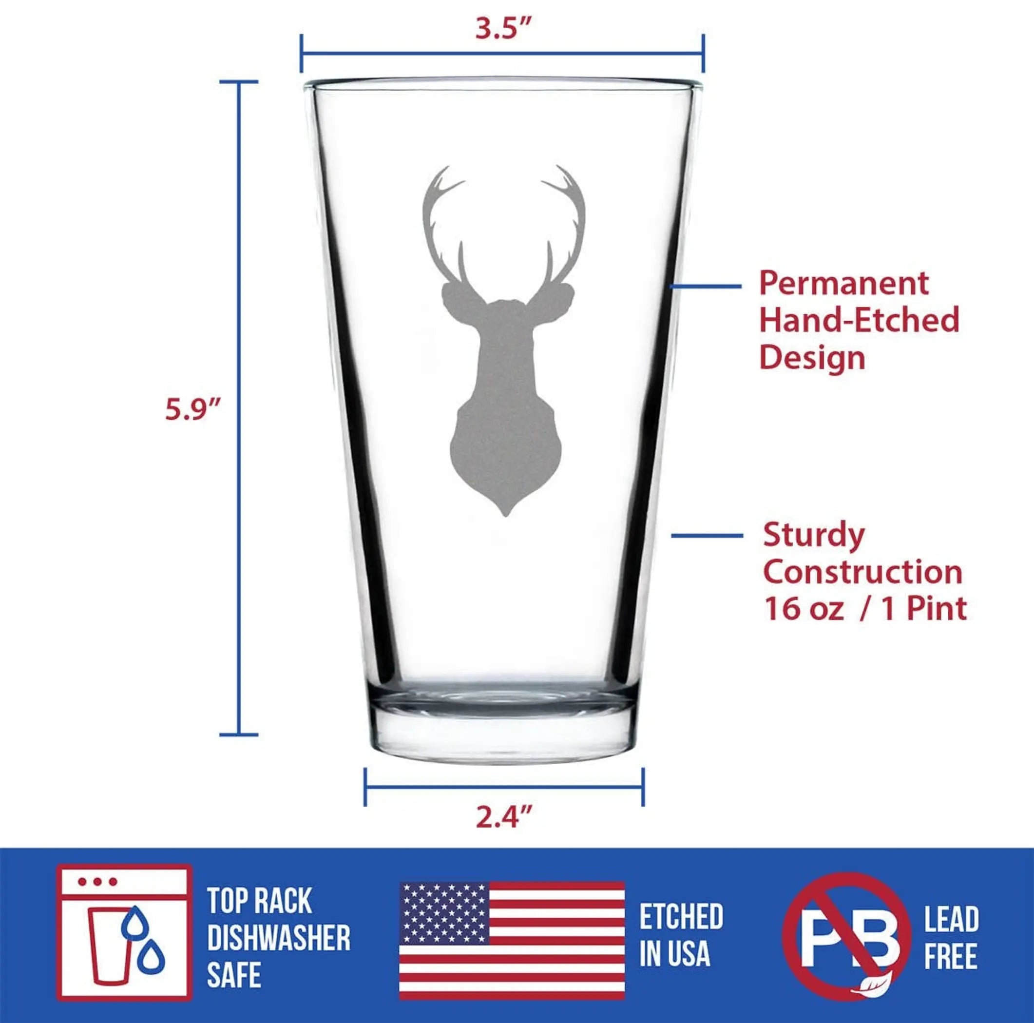 Deer Head Pint Glass for Beer - Hunting Gifts and Decor Bevvee