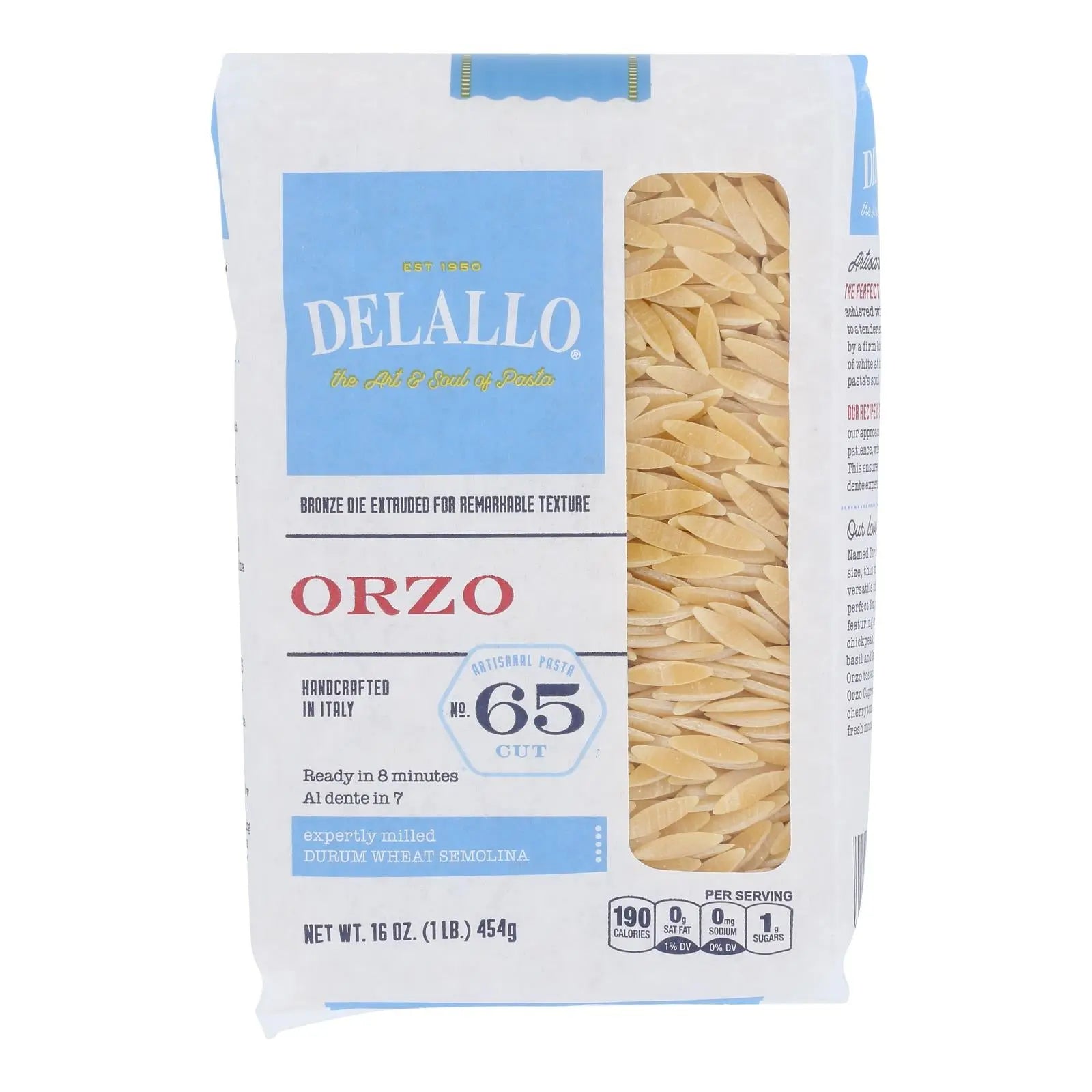 Delallo - Pasta Orzo Number 65 - Case Of 12-16 Ounces Delallo