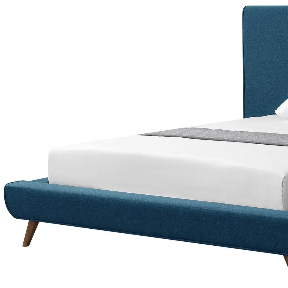 Denim Blue Solid Wood Full Upholstered Linen Bed Homeroots Bed & Bath