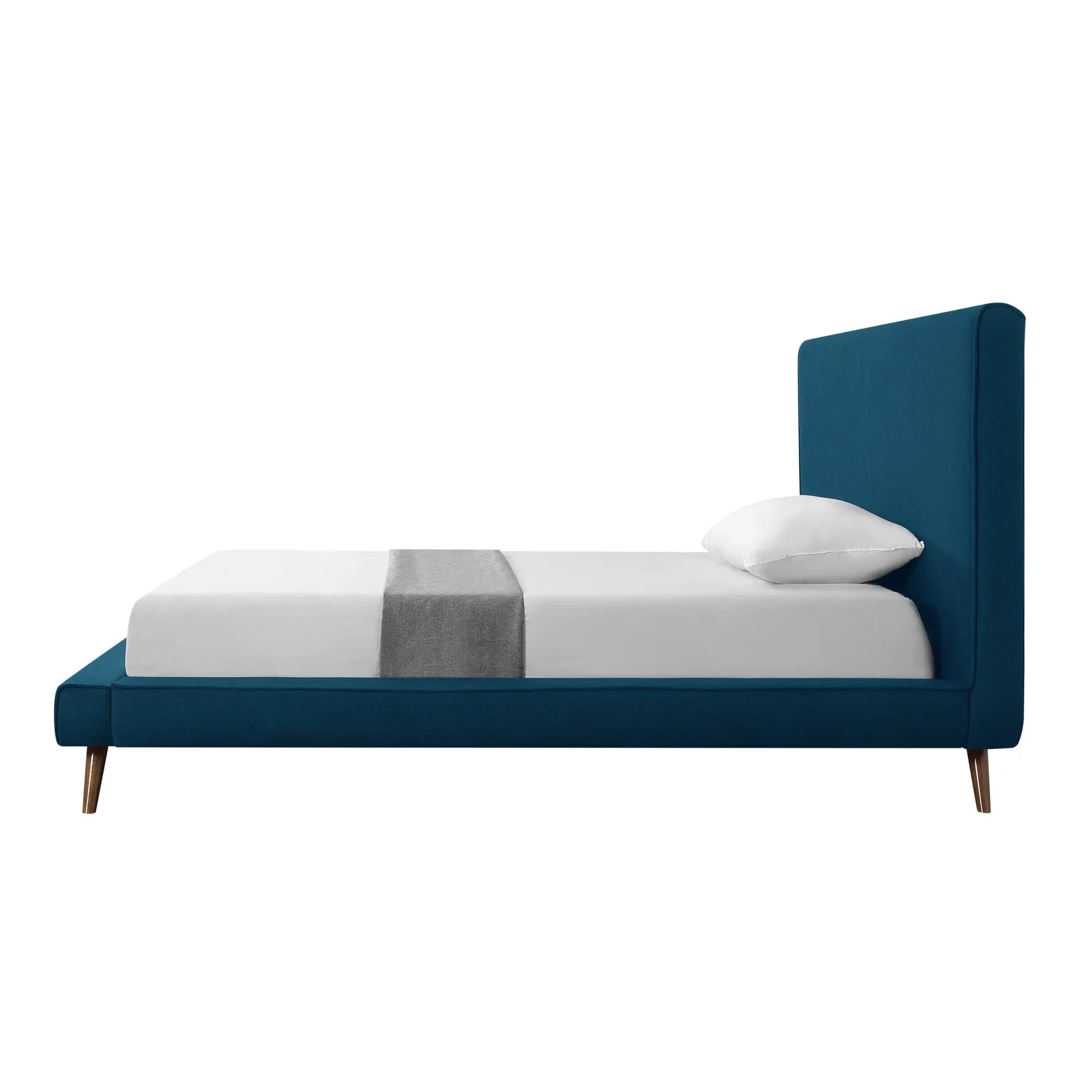 Denim Blue Solid Wood Full Upholstered Linen Bed Homeroots Bed & Bath