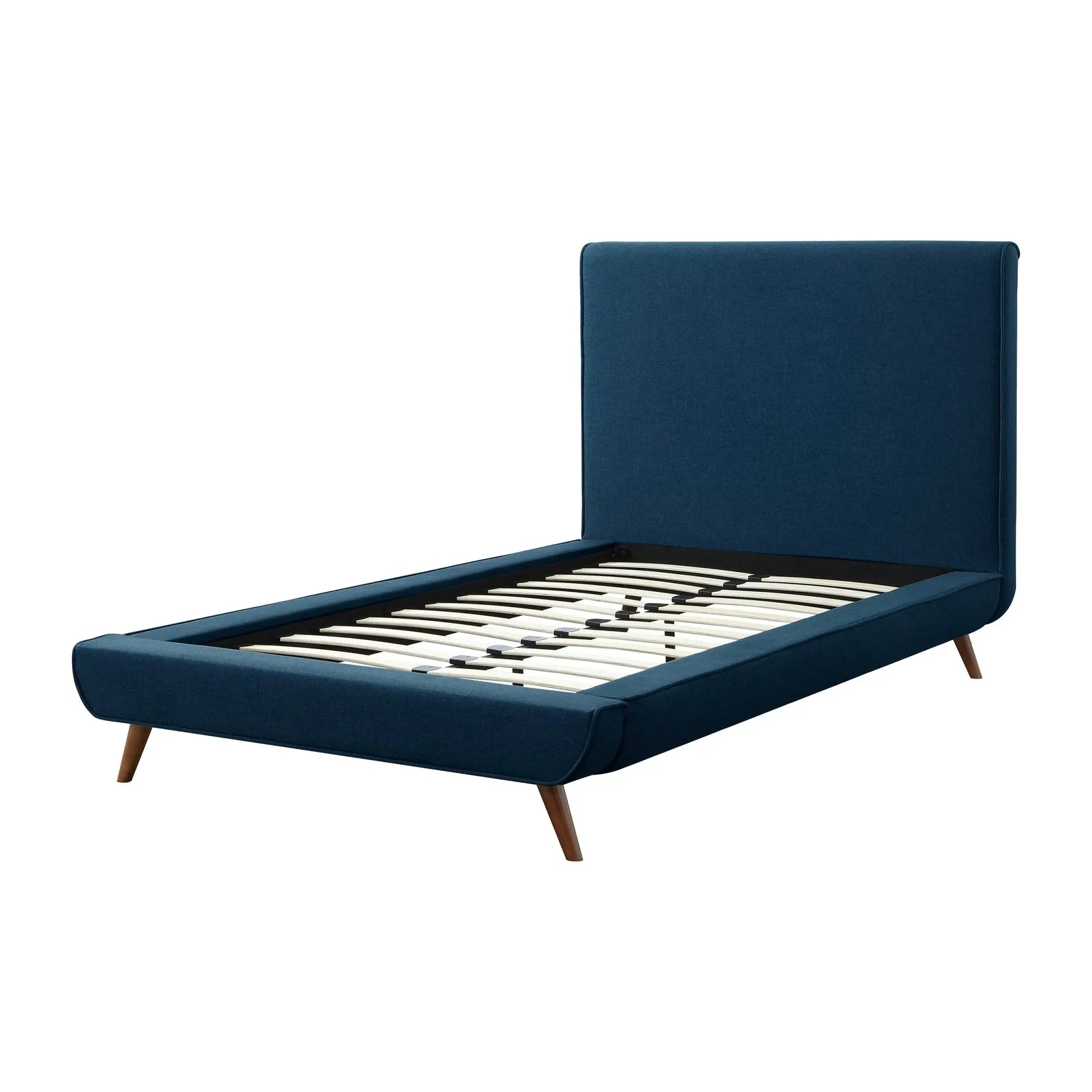 Denim Blue Solid Wood Twin Upholstered Linen Bed Homeroots Bed & Bath