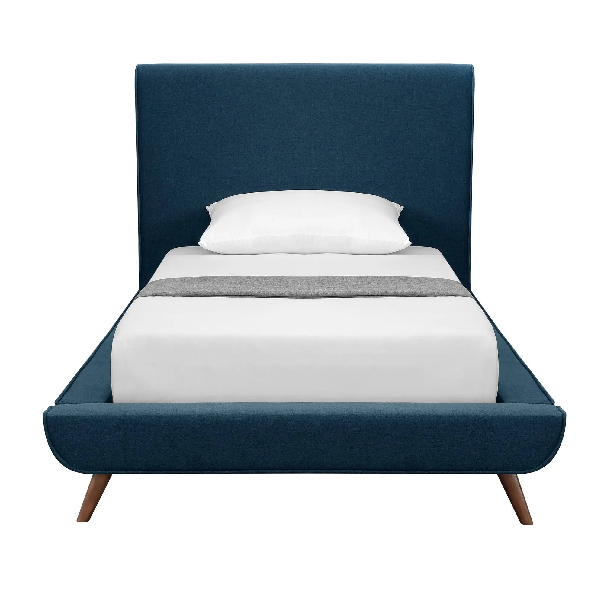 Denim Blue Solid Wood Twin Upholstered Linen Bed Homeroots Bed & Bath