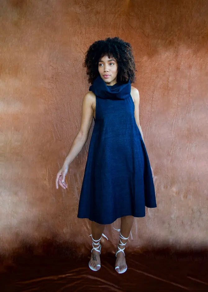 Denim Cowl Neck Dress Besida