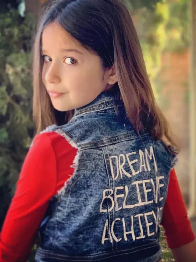 Denim Vest With Dream Believe Achieve Graphic Little Mass