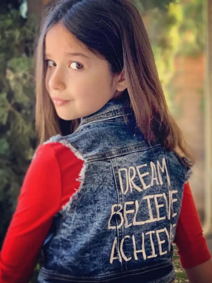 Denim Vest With Dream Believe Achieve Graphic Little Mass