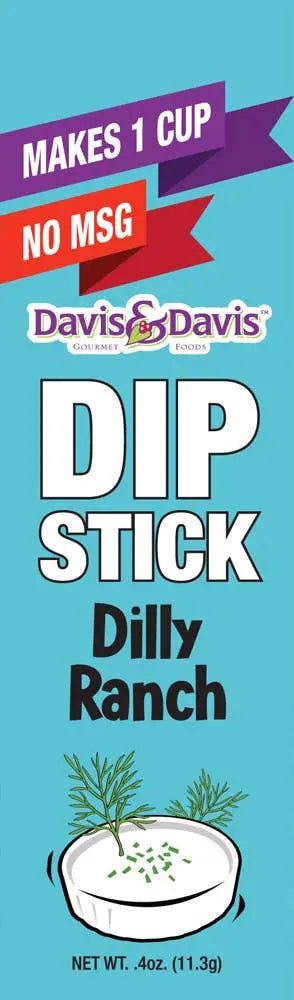 Davis & Davis Dilly Ranch Dip Stick packet, 4oz, features vibrant colors and a fun, playful style. No MSG added.