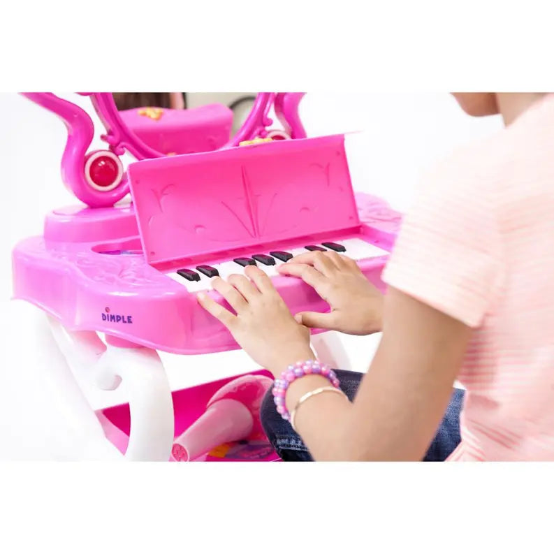 Dimple 2-in-1 Princess Pretend Play Vanity Set Table w/ Working Piano Beauty Set for Girls Dimple