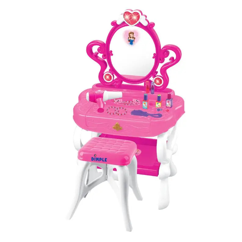 Dimple 2-in-1 Princess Pretend Play Vanity Set Table w/ Working Piano Beauty Set for Girls Dimple