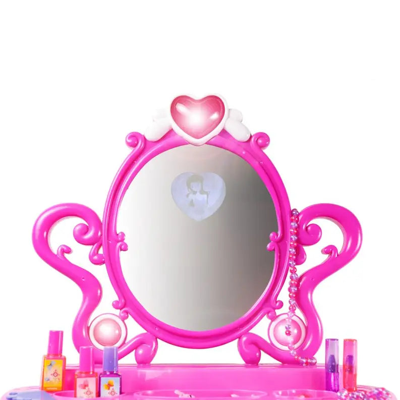 Dimple 2-in-1 Princess Pretend Play Vanity Set Table w/ Working Piano Beauty Set for Girls Dimple