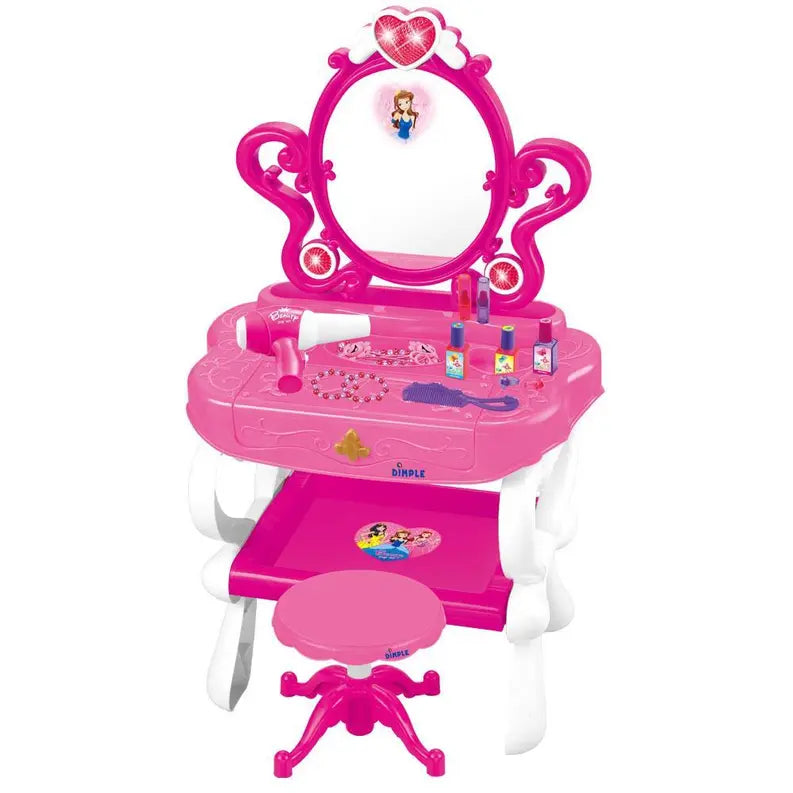 Dimple 2-in-1 Princess Pretend Play Vanity Set Table w/ Working Piano Beauty Set for Girls Dimple