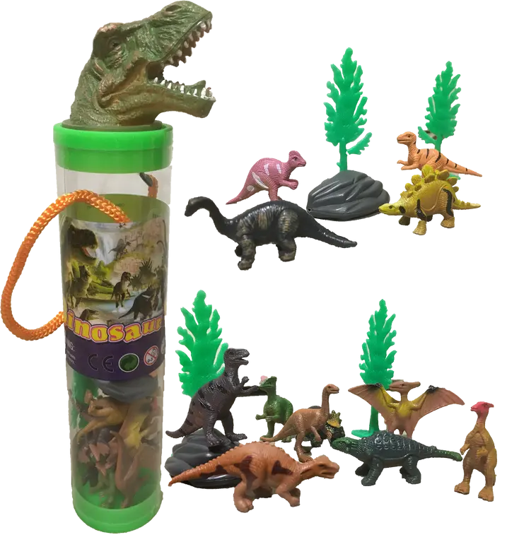 Dinosaur Figurines in Clear Tube with T-Rex Head Topper Texas Toy Distribution