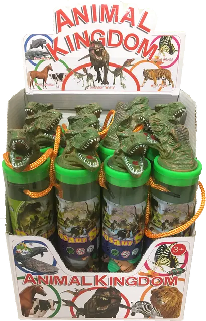 Dinosaur Figurines in Clear Tube with T-Rex Head Topper Texas Toy Distribution