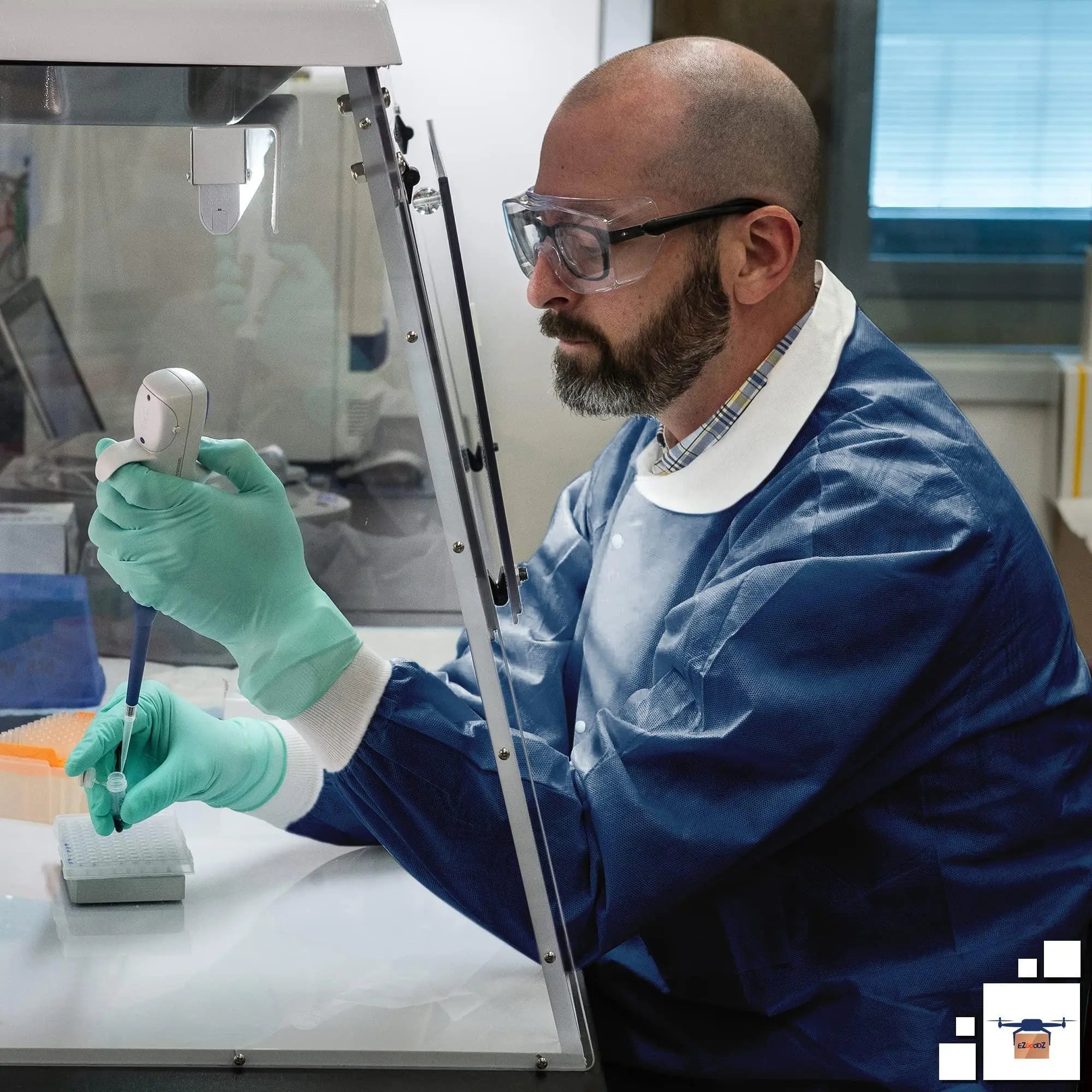 Disposable Lab Jackets 29  Long. Pack of 10 Ceil Blue Hip Length Work Gowns Small. SMS 50 gsm Shirts with Snaps Front Knit Cuffs & Collar 3 Pockets. Unisex PPE Body Protective Short Coats. Ezgoodz