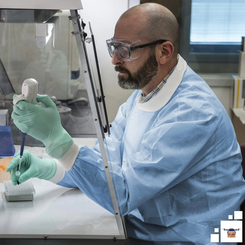 Disposable Lab Jackets 29  Long. Pack of 10 Ceil Blue Hip Length Work Gowns Small. SMS 50 gsm Shirts with Snaps Front Knit Cuffs & Collar 3 Pockets. Unisex PPE Body Protective Short Coats. Ezgoodz