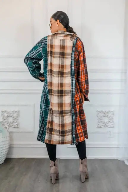 Distressed Long Plaid Patches Shacket SurelyMine