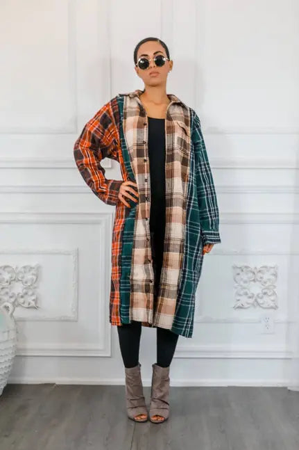 Distressed Long Plaid Patches Shacket SurelyMine