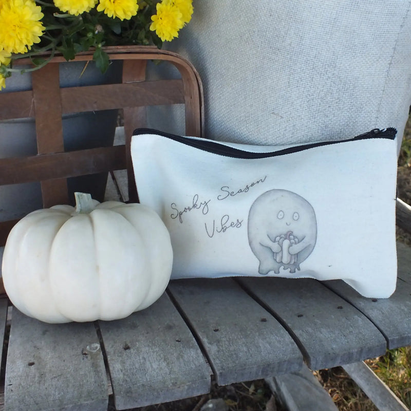 Distressed White Pumpkin Ghost Zipper Pouch Art by Erica H