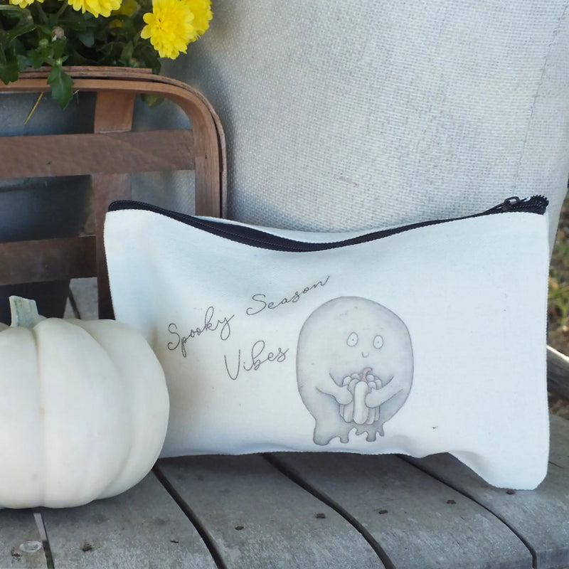 Distressed White Pumpkin Ghost Zipper Pouch Art by Erica H