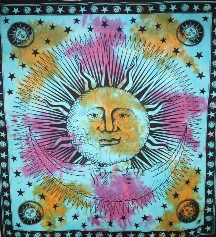 Divine Sun & Crescent Moon Tapestry Wild Lotus