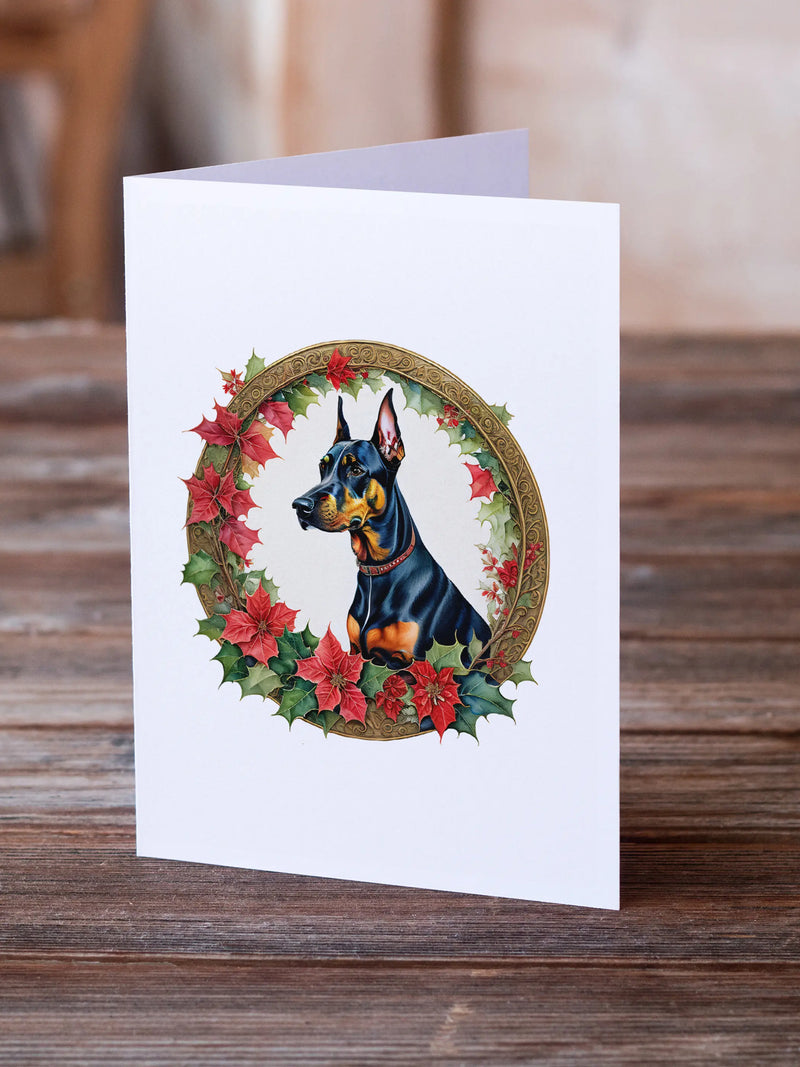 Doberman Pinscher Christmas Flowers Greeting Cards Pack of 8 Caroline's Treasures