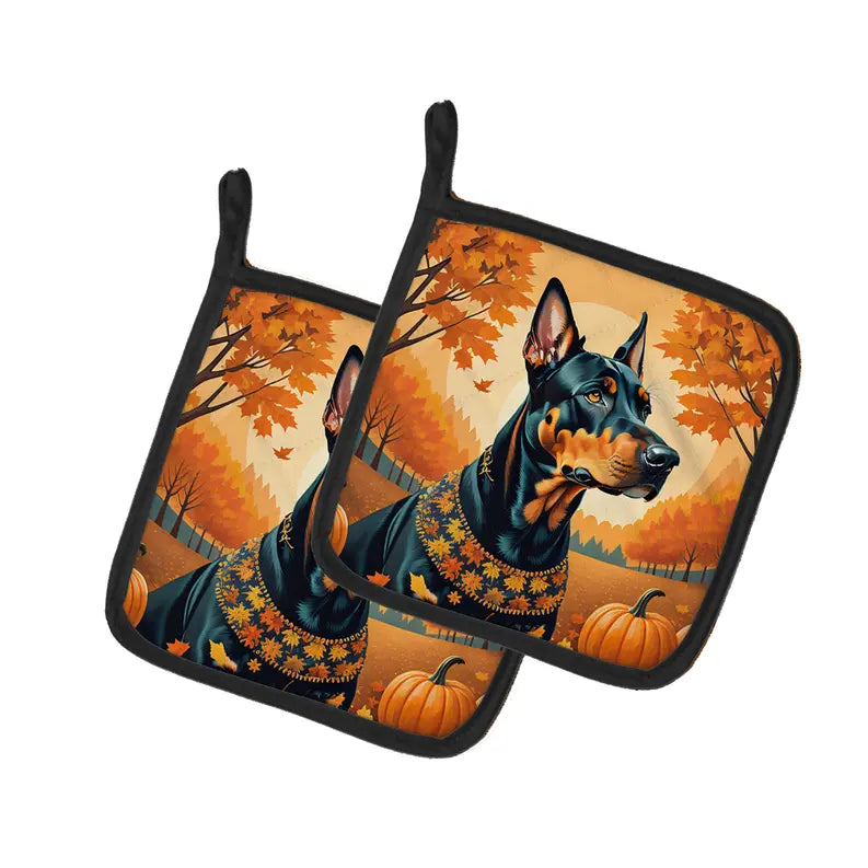 Doberman Pinscher Fall Pair of Pot Holders Caroline's Treasures
