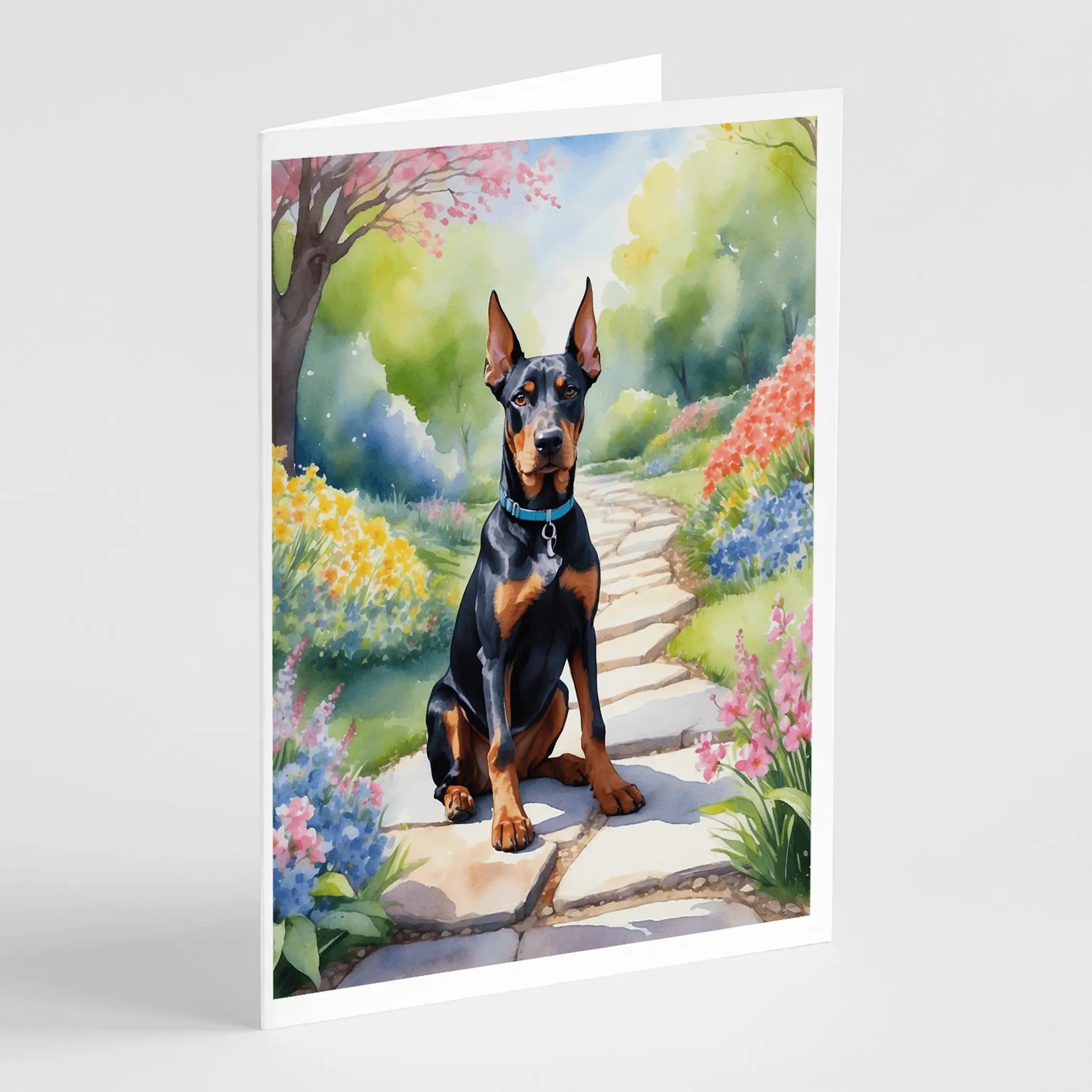 Doberman Pinscher Spring Path Greeting Cards Pack of 8 Caroline's Treasures