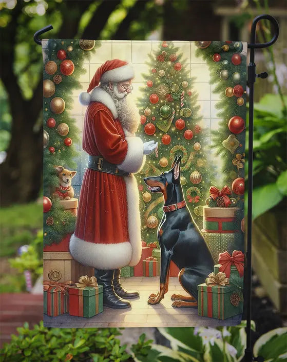 Doberman Pinscher and Santa Claus Garden Flag Caroline's Treasures