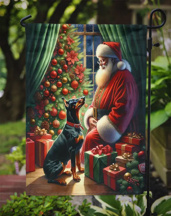 Doberman Pinscher and Santa Claus Garden Flag Caroline's Treasures