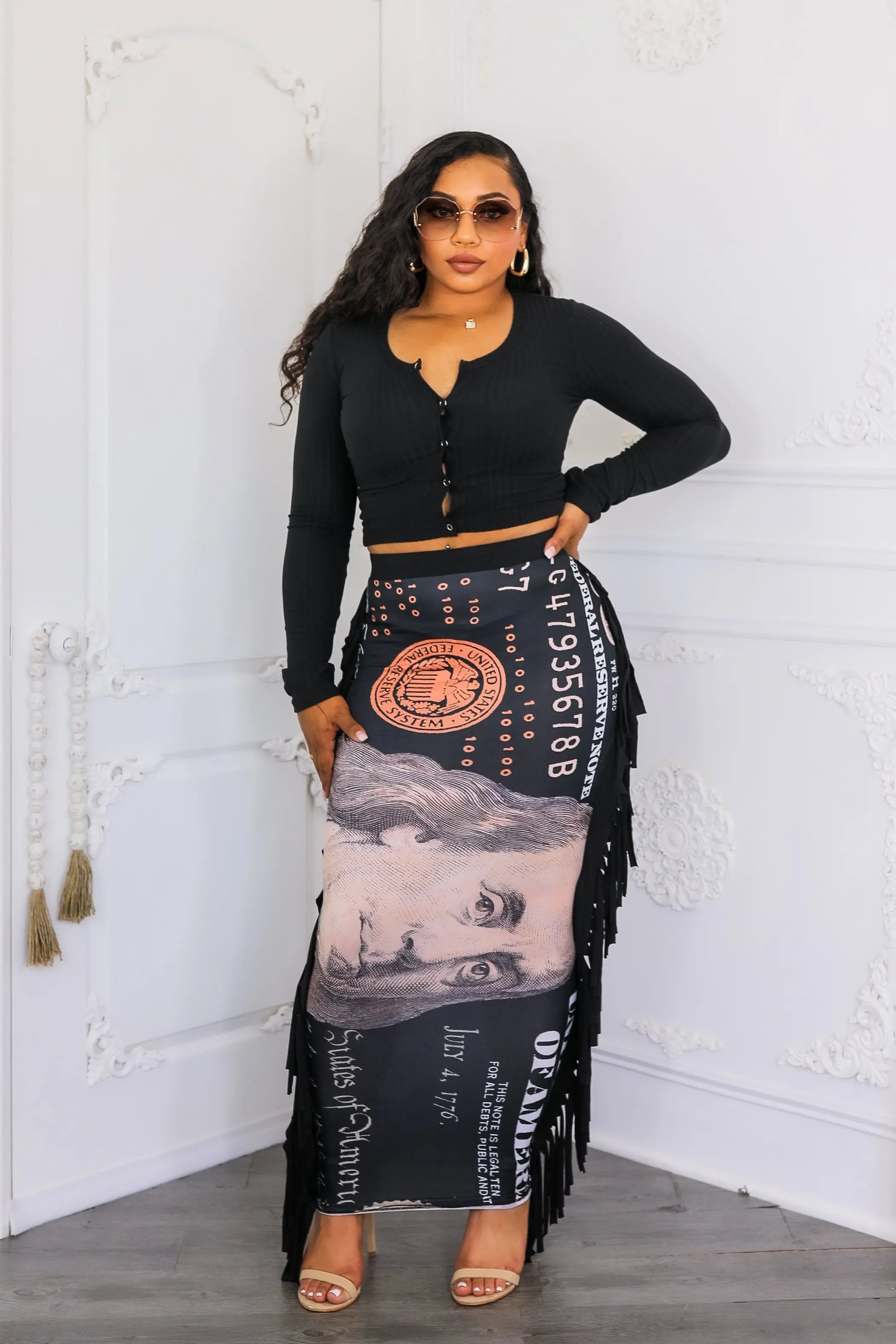 Dollars Fringe Maxi Skirt SurelyMine
