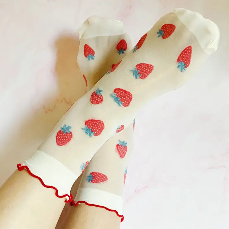 Dots And Strawberries Sheer Socks Ellison+Young
