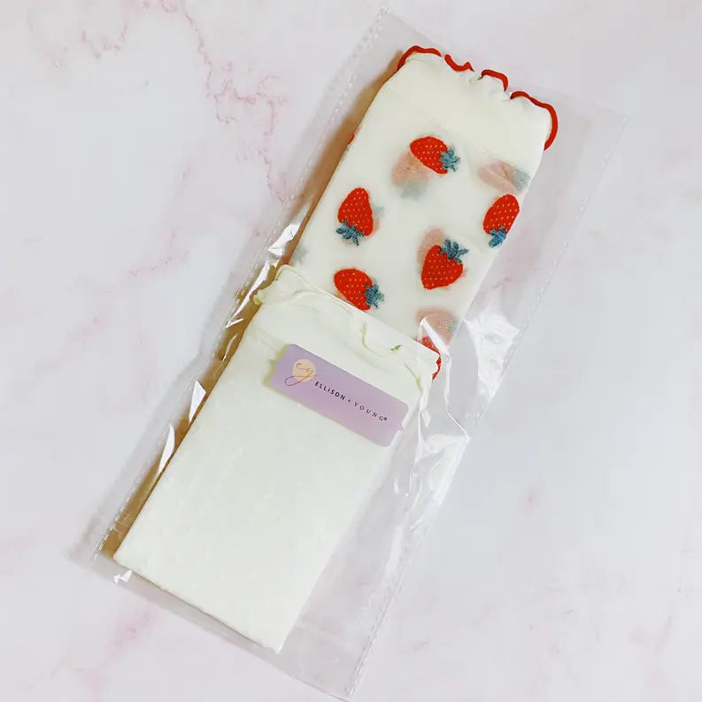 Dots And Strawberries Sheer Socks Ellison+Young