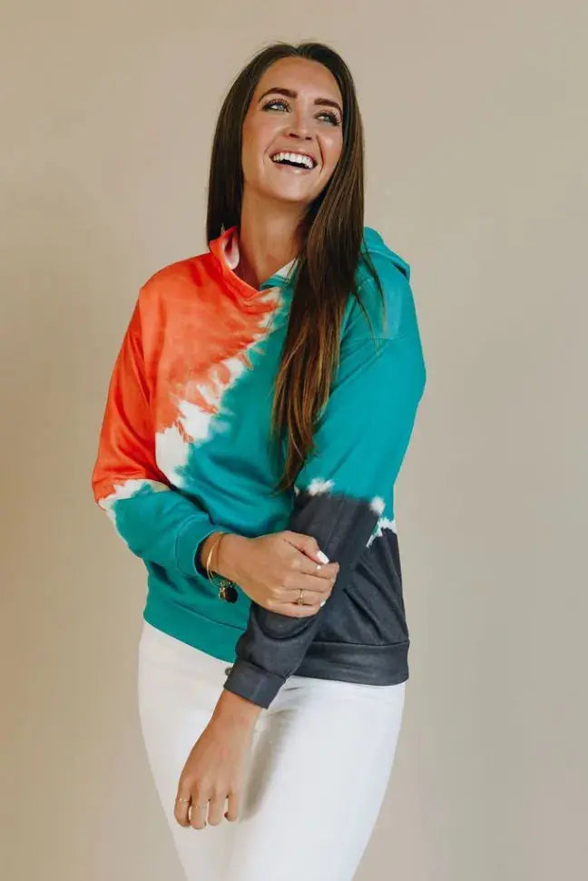 Down the Line Colorblock Tie Dye Hoodie Stay Warm in Style