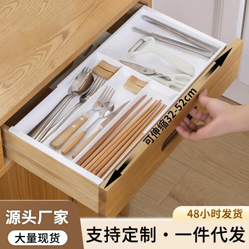 Drawer Retractable Storage Box Cosmetics Sundries Compartment Storage Box Partition Organizer Box Home Kitchen Tableware GreatEagleInc