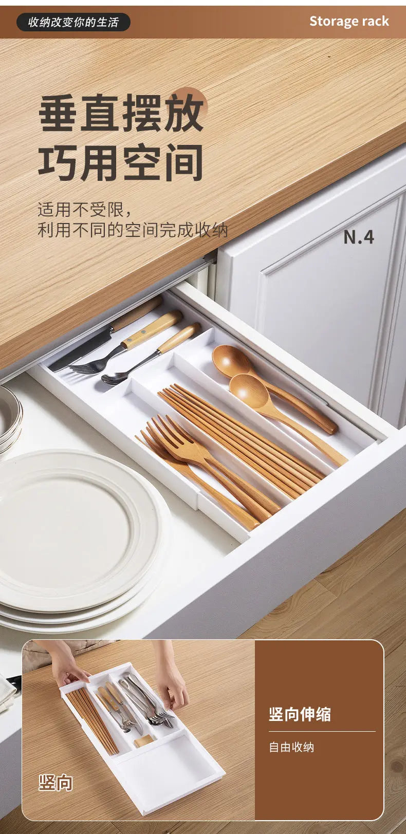 Drawer Retractable Storage Box Cosmetics Sundries Compartment Storage Box Partition Organizer Box Home Kitchen Tableware GreatEagleInc