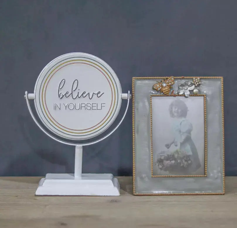 Dream/Believe in Yourself-2 Sided Rotating Metal Table Top Decoration- Embossed Metal Signs for Home Decoration-6 x 2.5 x 7.875 Inches Paris Loft Inc