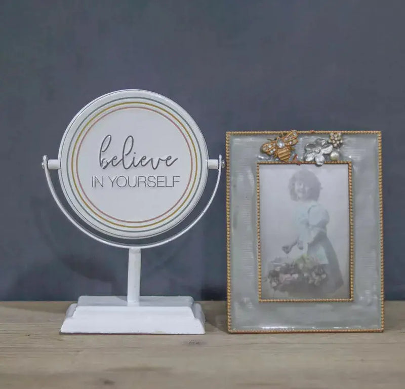 Dream/Believe in Yourself-2 Sided Rotating Metal Table Top Decoration- Embossed Metal Signs for Home Decoration-6 x 2.5 x 7.875 Inches Paris Loft Inc