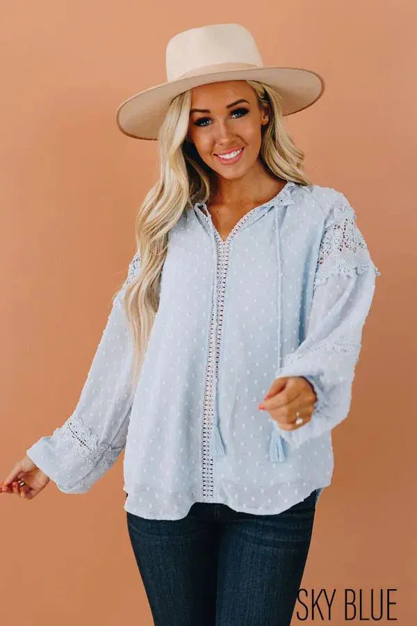 Drew Lace Balloon Sleeve Top Stay Warm in Style