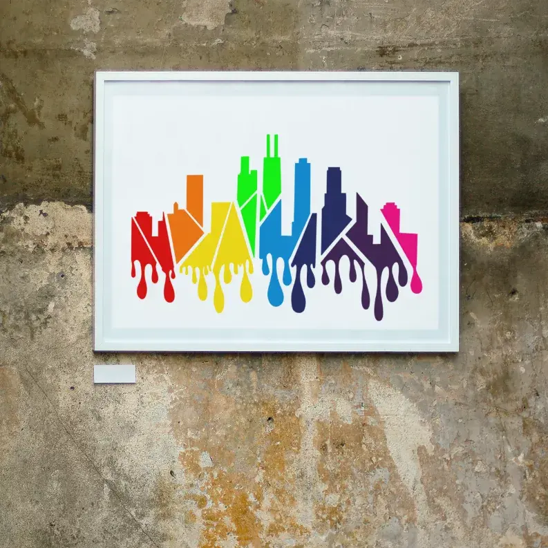 Drippy Rainbow Skyline Wall Art Print Black Cat Bazaar