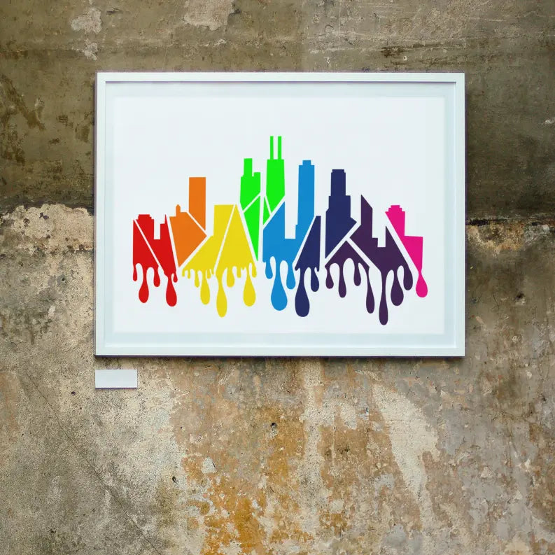 Drippy Rainbow Skyline Wall Art Print Black Cat Bazaar
