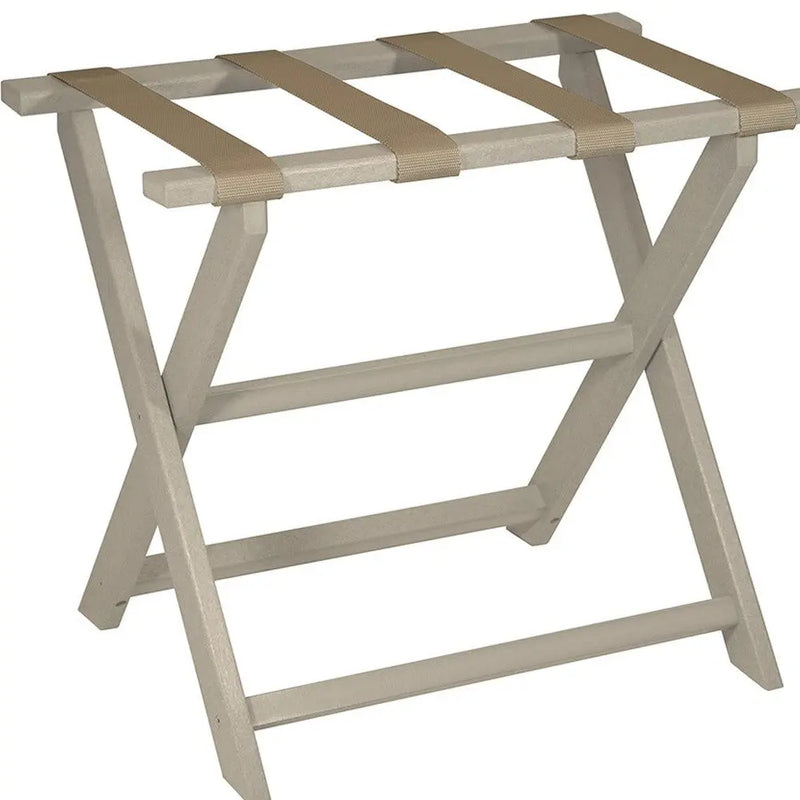 Earth Friendly Taupe Folding Luggage Rack With Dark Tan Straps Homeroots Organization