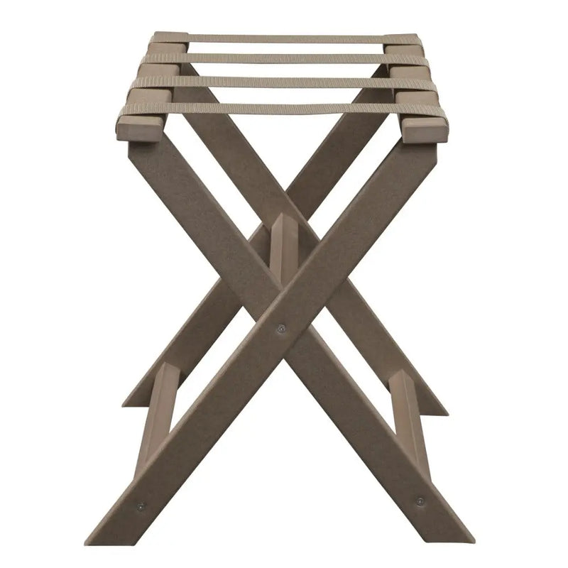 Earth Friendly Taupe Folding Luggage Rack With Dark Tan Straps Homeroots Organization