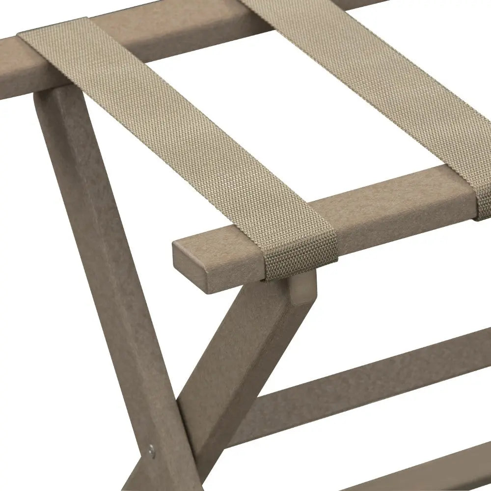 Earth Friendly Taupe Folding Luggage Rack With Dark Tan Straps Homeroots Organization