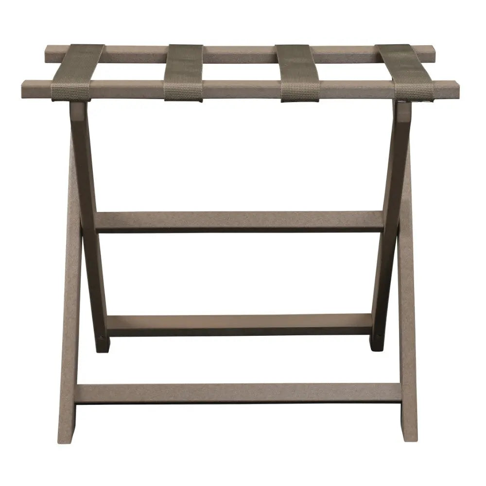 Earth Friendly Taupe Folding Luggage Rack With Dark Tan Straps Homeroots Organization