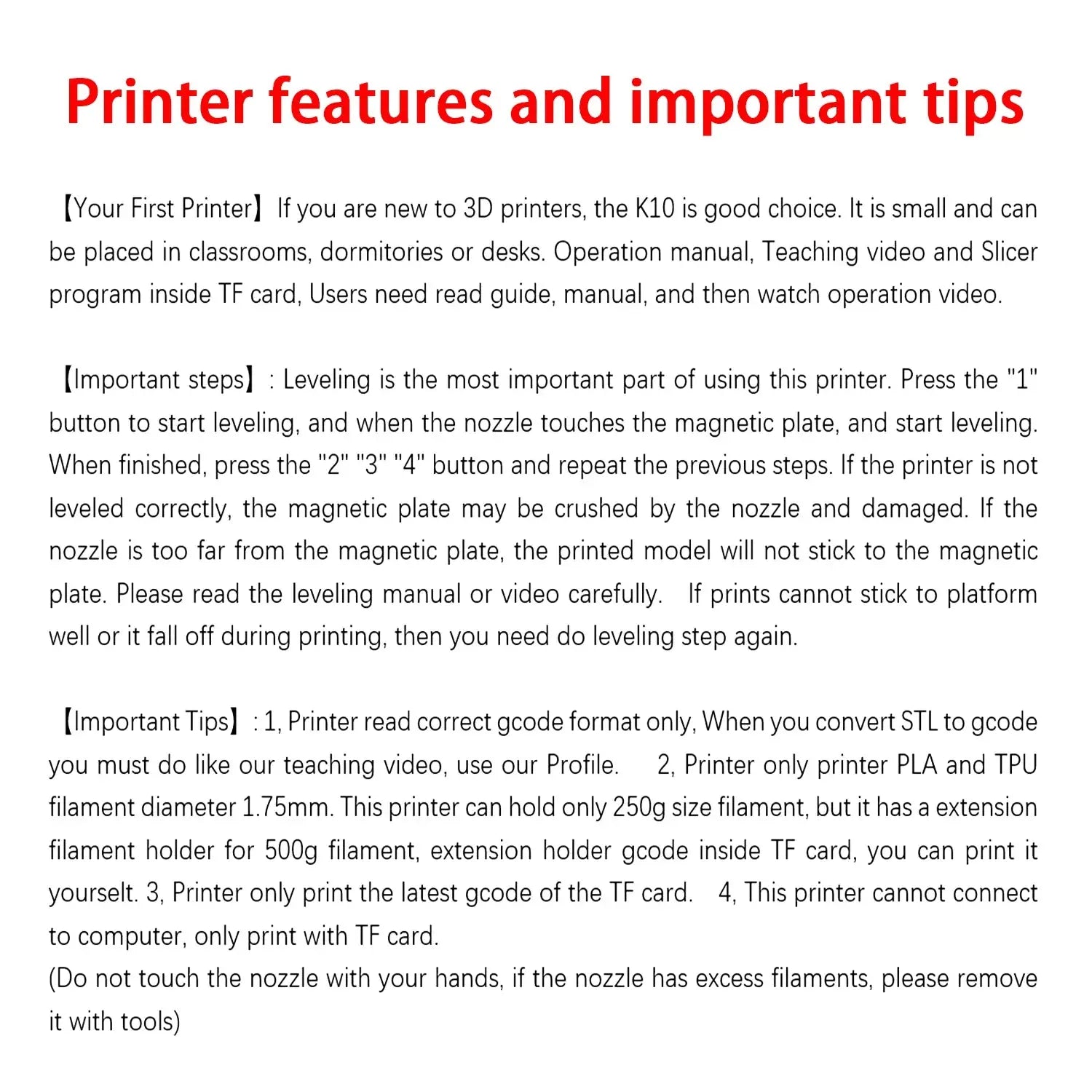 EasyThreed 3D Printer  Entry Level  Compatible with PLA TPU 1.75mm Filament  include Power Adaptor. GreatEagleInc