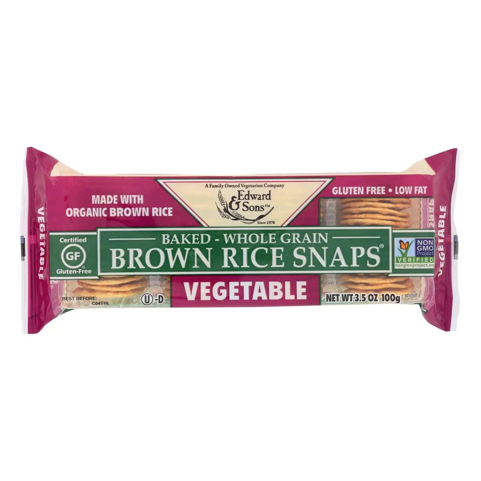 Edward And Sons Organic Vegetable Brown Rice Snaps - Case Of 12 - 3.5 Oz. Edward And Sons