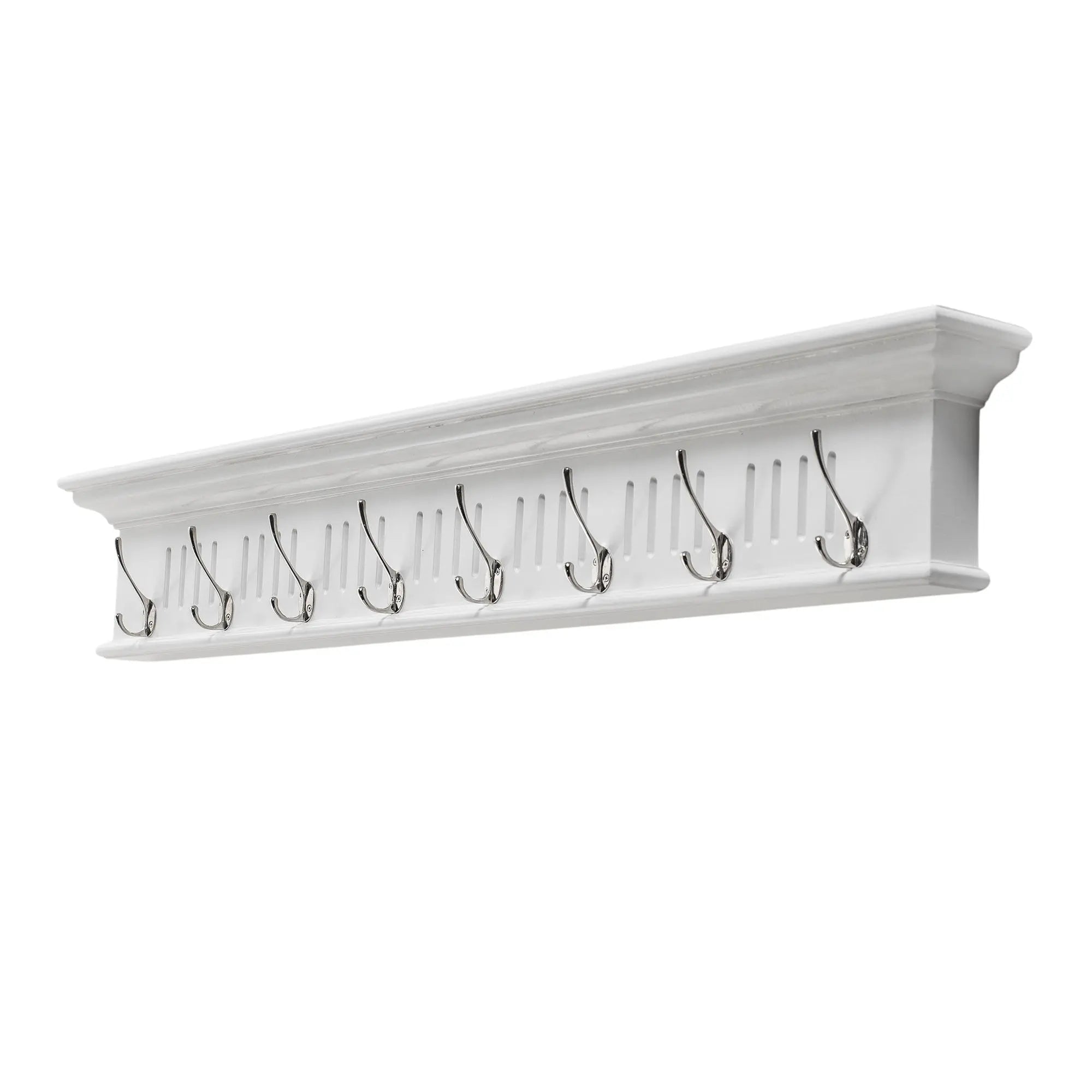 Eight Hook 51" White Solid Wood Wall Mount Coat Rack Homeroots Organization